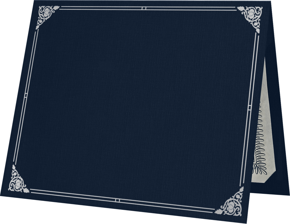 Nautical Navy Blue Linen with Silver Foil Floral Border 9 1/2 x 12 Certificate Holders