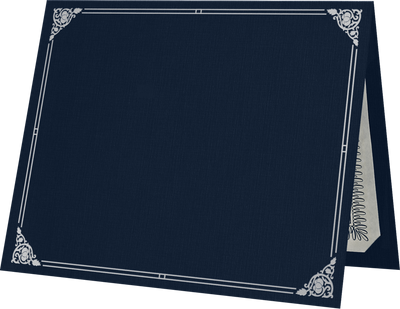 Nautical Navy Blue Linen with Silver Foil Floral Border 9 1/2 x 12 Certificate Holders
