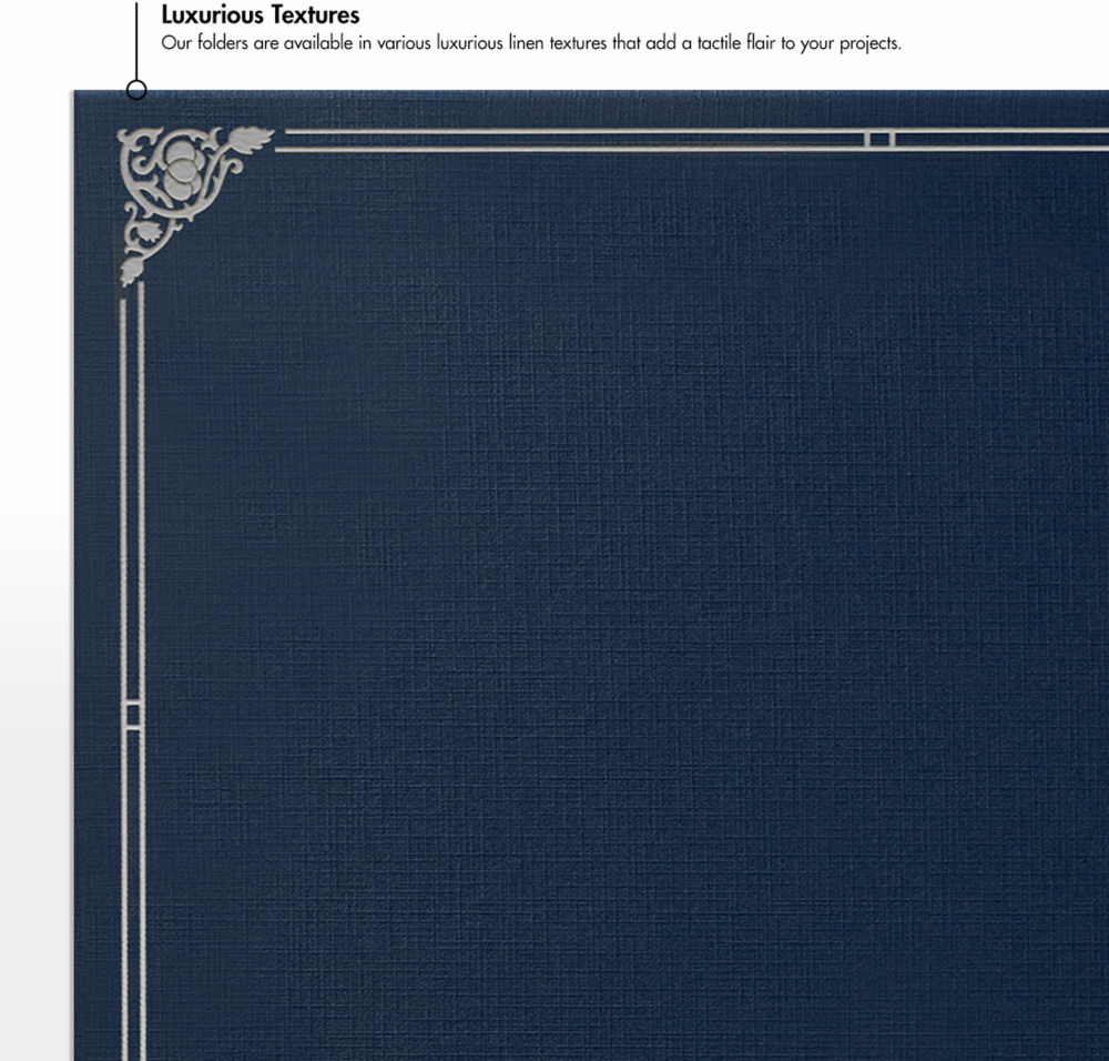 Nautical Navy Blue Linen with Silver Foil Floral Border 9 1/2 x 12 Certificate Holders