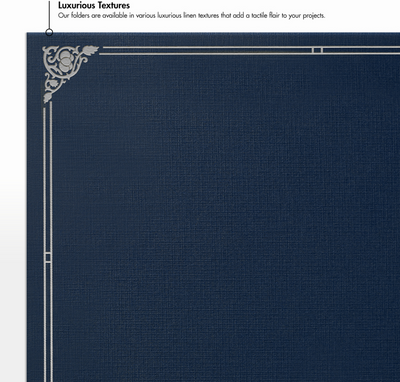 Nautical Navy Blue Linen with Silver Foil Floral Border 9 1/2 x 12 Certificate Holders