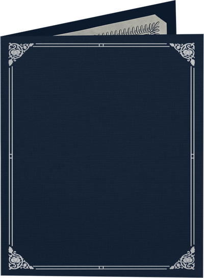 Nautical Navy Blue Linen with Silver Foil Floral Border 9 1/2 x 12 Certificate Holders