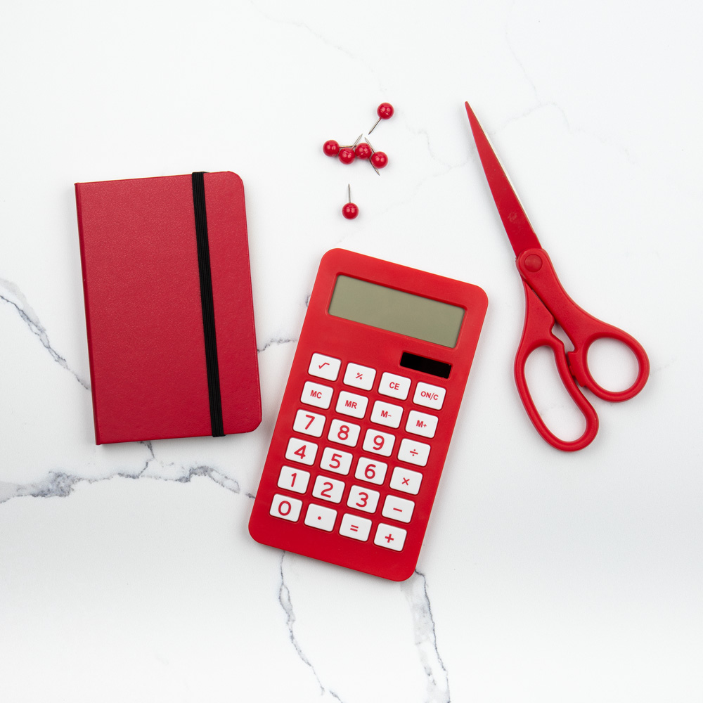 Red Desktop 10 Digit LCD Display Calculator