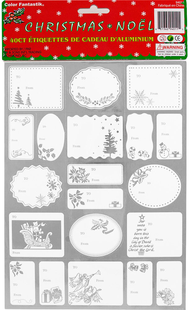 Silver Foil Christmas To/From Mini Stickers