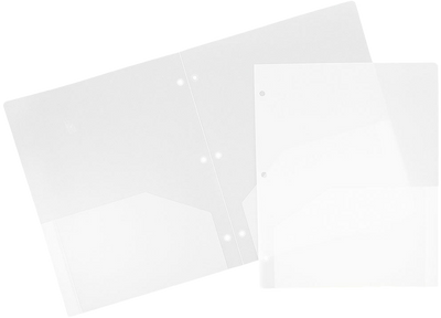 Clear 9 x 12 Plastic 3 Hole Punched Duty Folders