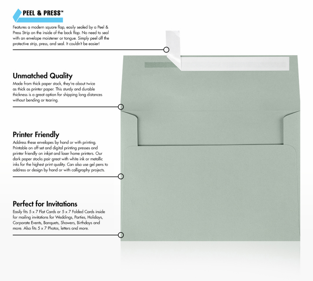 Slate Gray 28lb A7 Invitation Envelopes (5 1/4 x 7 1/4) with Peel & Seal