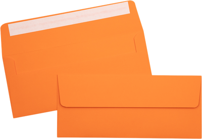 Mandarin Orange 32lb #10 Square Flap Envelopes (4 1/8 x 9 1/2) with Peel & Seal