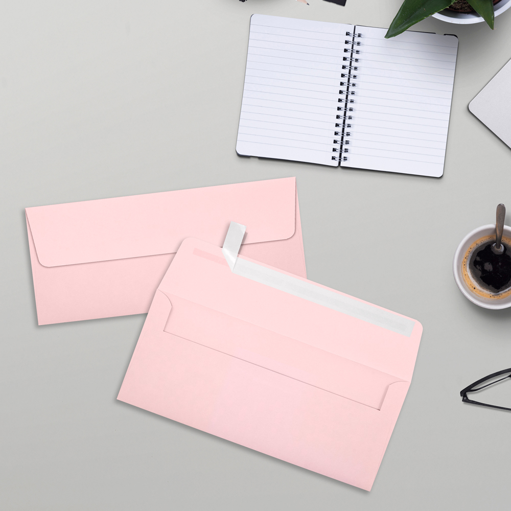Baby Candy Pink 32lb #10 Square Flap Envelopes (4 1/8 x 9 1/2) with Peel & Seal