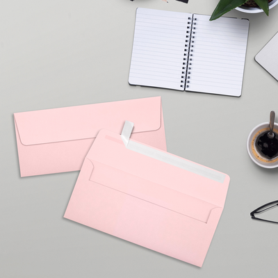 Baby Candy Pink 32lb #10 Square Flap Envelopes (4 1/8 x 9 1/2) with Peel & Seal