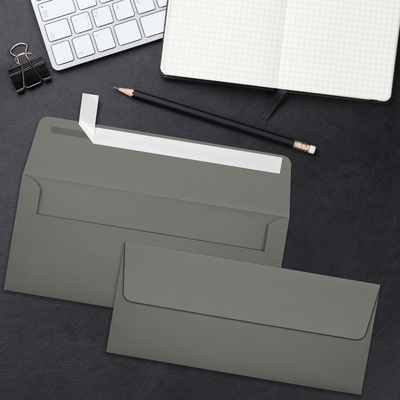 Dark Smoke Gray 32lb #10 Square Flap Envelopes (4 1/8 x 9 1/2) with Peel & Seal