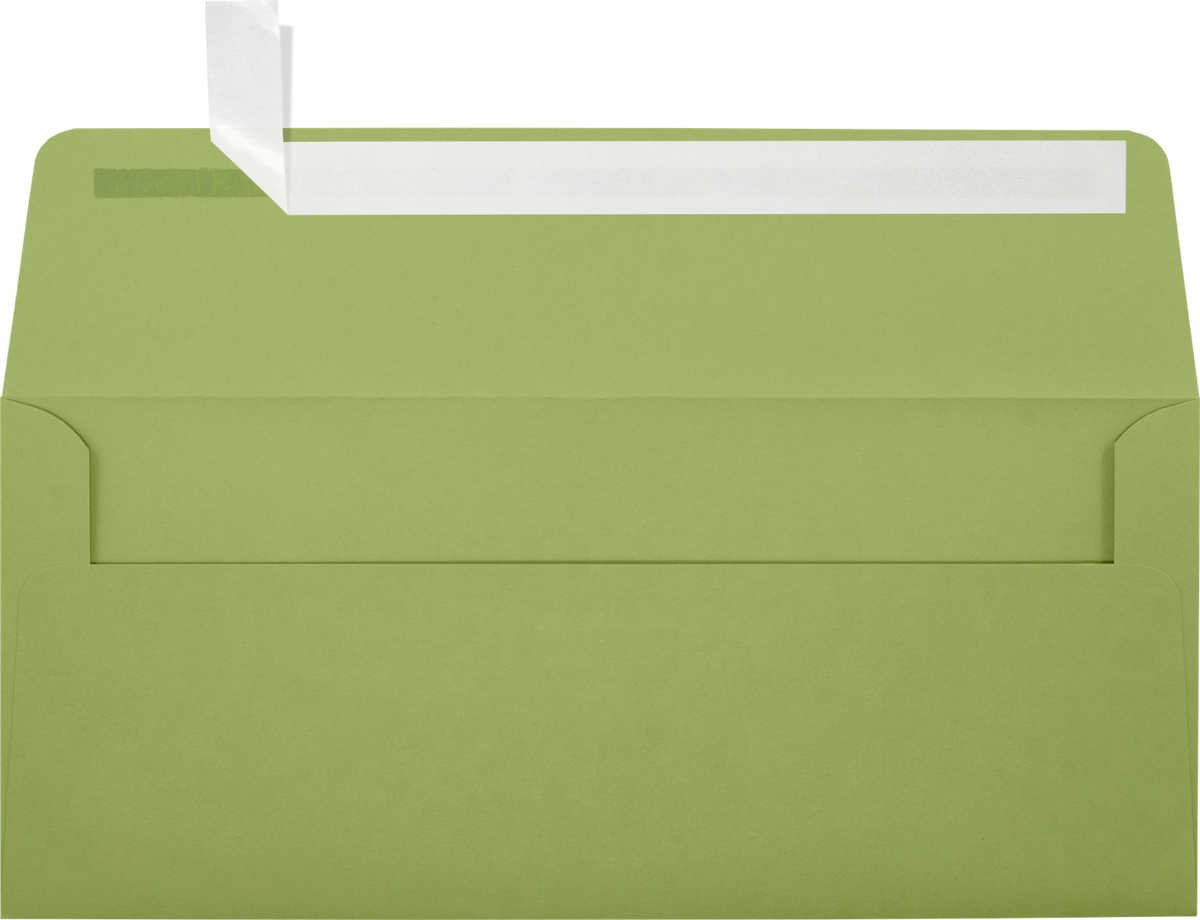 Olive Green 28lb #10 Square Flap Envelopes (4 1/8 x 9 1/2) with Peel & Seal
