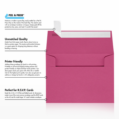 Fuchsia Pink Magenta 32lb A2 Invitation Envelopes (4 3/8 x 5 3/4) with Peel & Seal