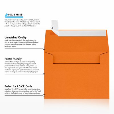 Mandarin Orange 32lb A2 Invitation Envelopes (4 3/8 x 5 3/4) with Peel & Seal