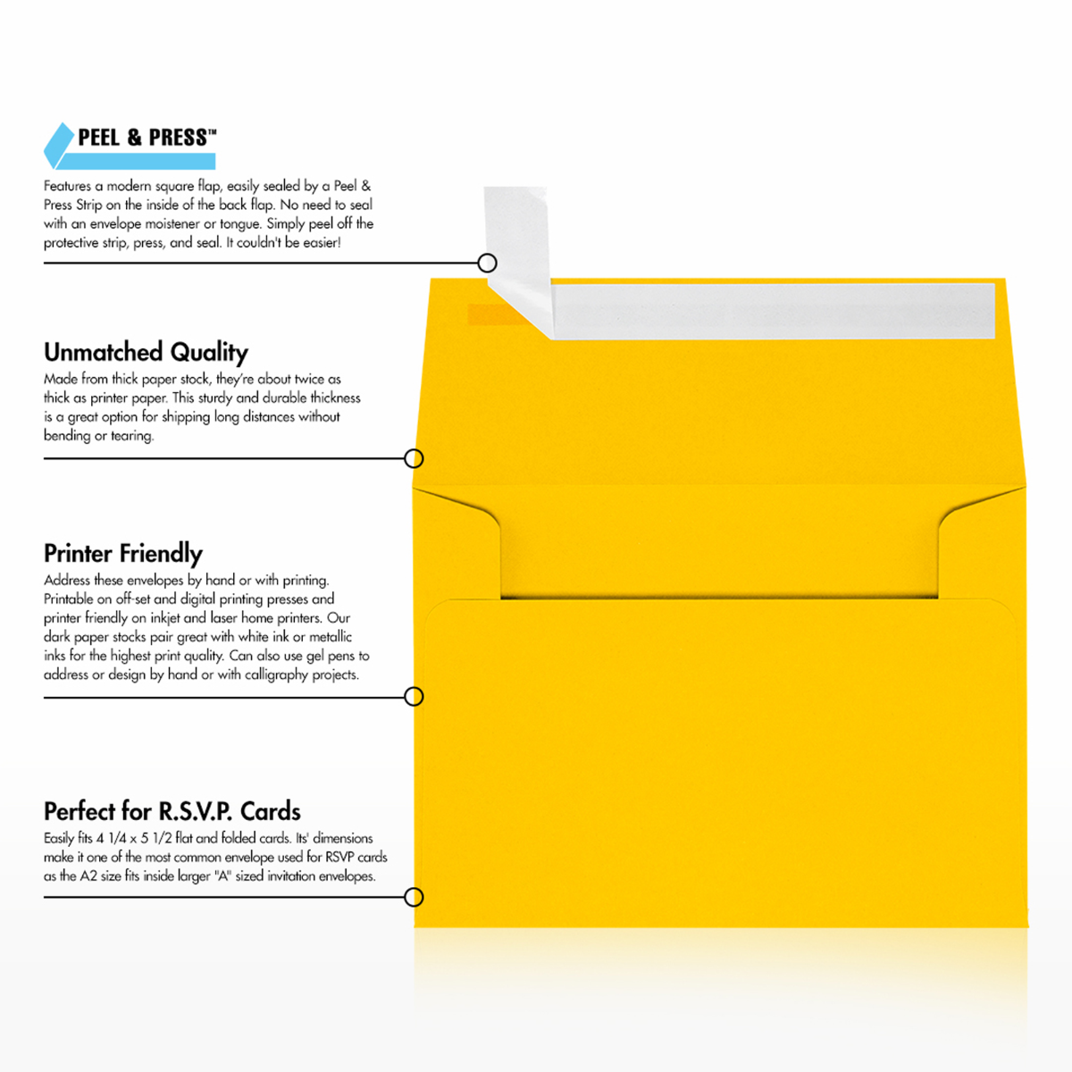 Sunflower Yellow 32lb A2 Invitation Envelopes (4 3/8 x 5 3/4) with Peel & Seal