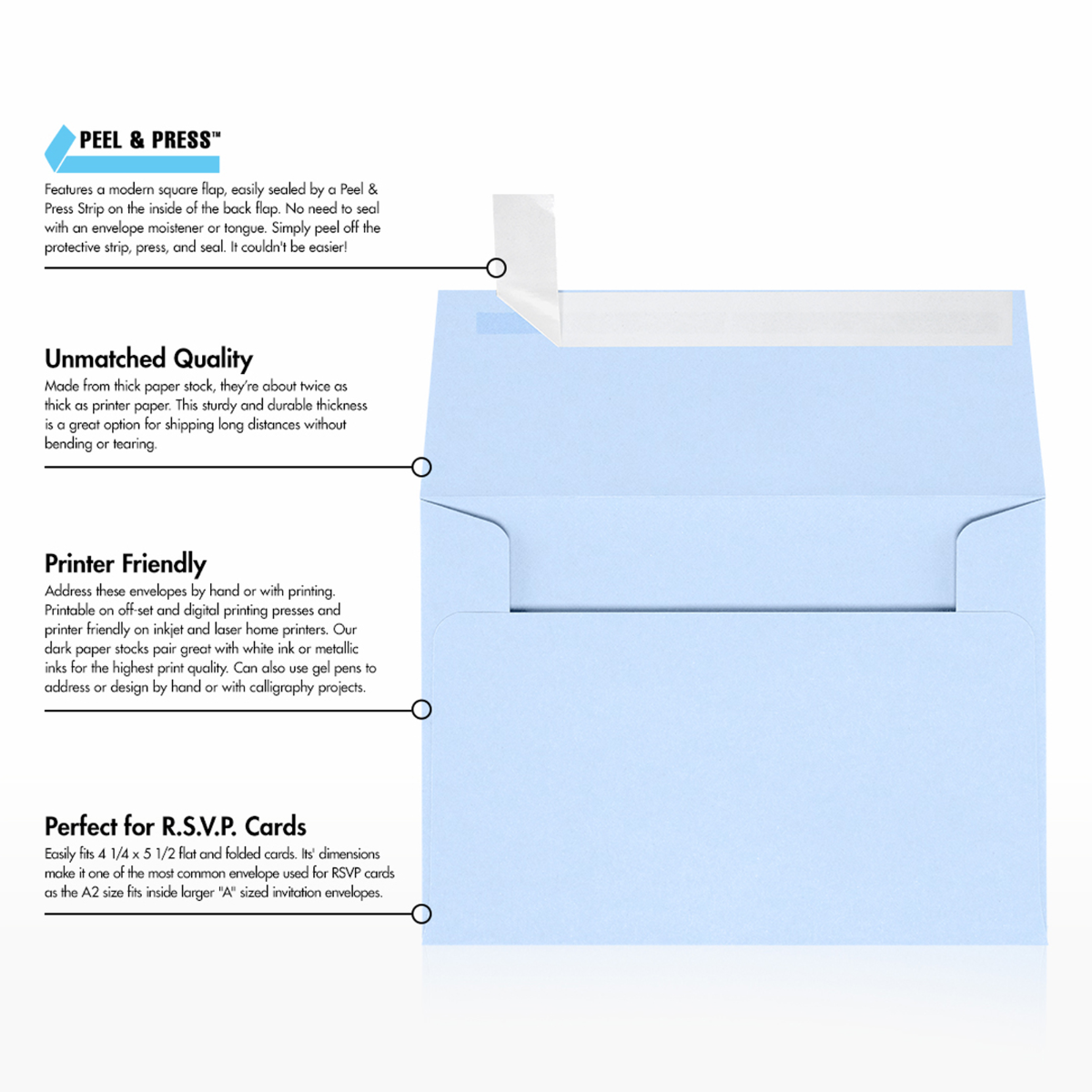 Baby Blue 32lb A2 Invitation Envelopes (4 3/8 x 5 3/4) with Peel & Seal
