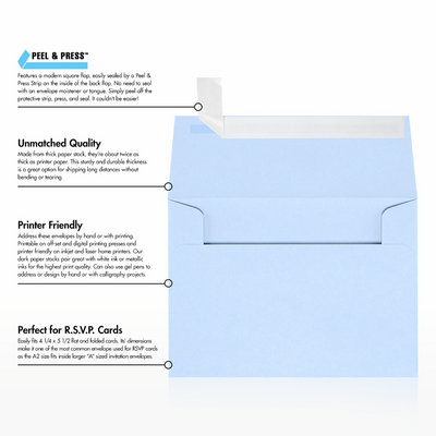 Baby Blue 32lb A2 Invitation Envelopes (4 3/8 x 5 3/4) with Peel & Seal