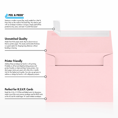 Baby Candy Pink 32lb A2 Invitation Envelopes (4 3/8 x 5 3/4) with Peel & Seal