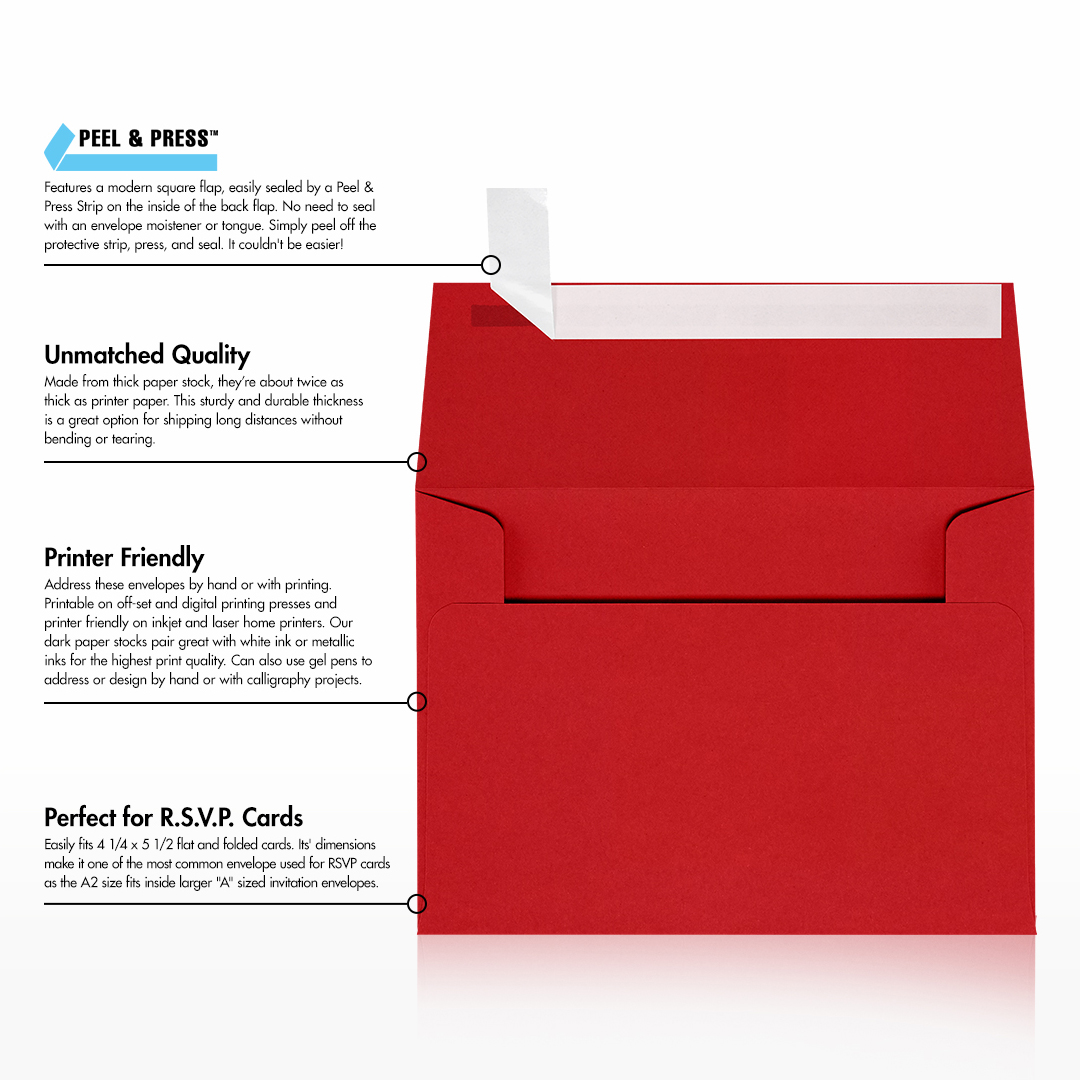 Red 32lb A2 Invitation Envelopes (4 3/8 x 5 3/4) with Peel & Seal