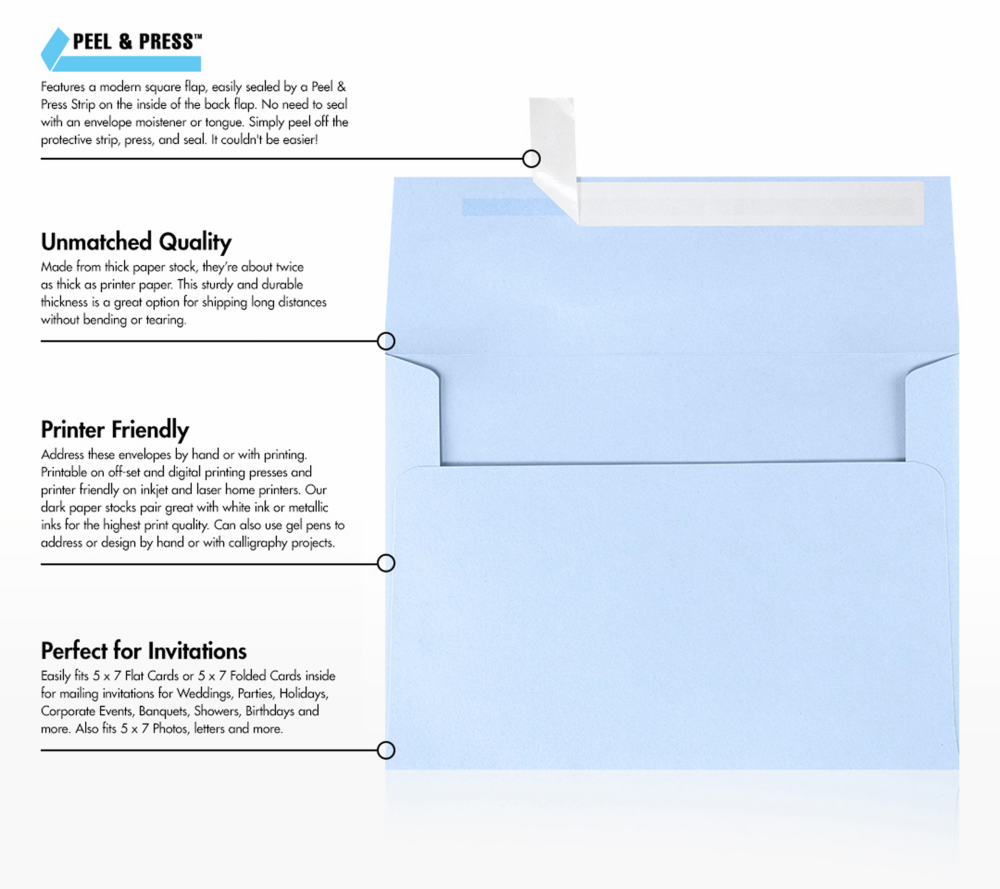 Baby Blue 32lb A7 Invitation Envelopes (5 1/4 x 7 1/4) with Peel & Seal