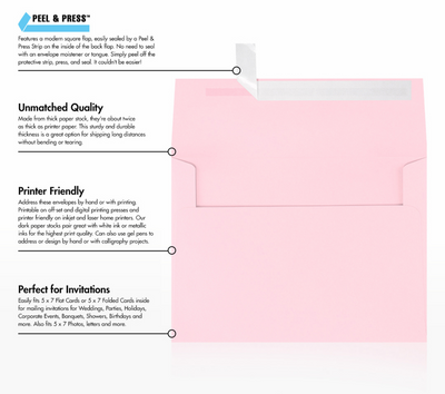Baby Candy Pink 32lb A7 Invitation Envelopes (5 1/4 x 7 1/4) with Peel & Seal