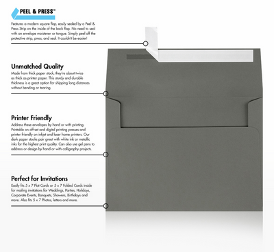 Dark Smoke Gray 32lb A7 Invitation Envelopes (5 1/4 x 7 1/4) with Peel & Seal