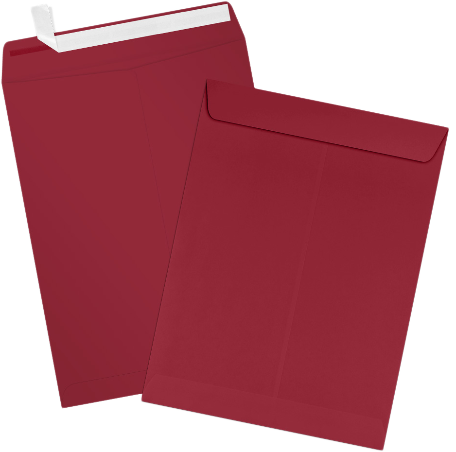 Garnet Dark Red 32lb 9 x 12 Open End Envelopes with Peel & Seal