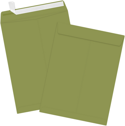Olive Green 28lb 9 x 12 Open End Envelopes with Peel & Seal