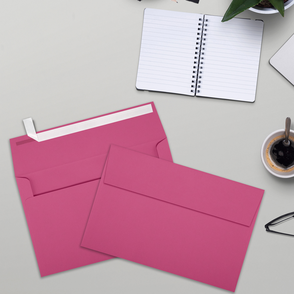 Fuchsia Pink Magenta 32lb A9 Invitation Envelopes (5 3/4 x 8 3/4) with Peel & Seal