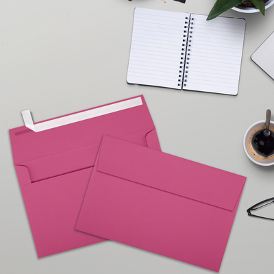 Fuchsia Pink Magenta 32lb A9 Invitation Envelopes (5 3/4 x 8 3/4) with Peel & Seal