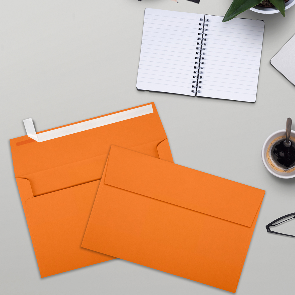Mandarin Orange 32lb A9 Invitation Envelopes (5 3/4 x 8 3/4) with Peel & Seal