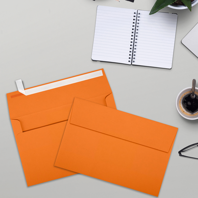 Mandarin Orange 32lb A9 Invitation Envelopes (5 3/4 x 8 3/4) with Peel & Seal