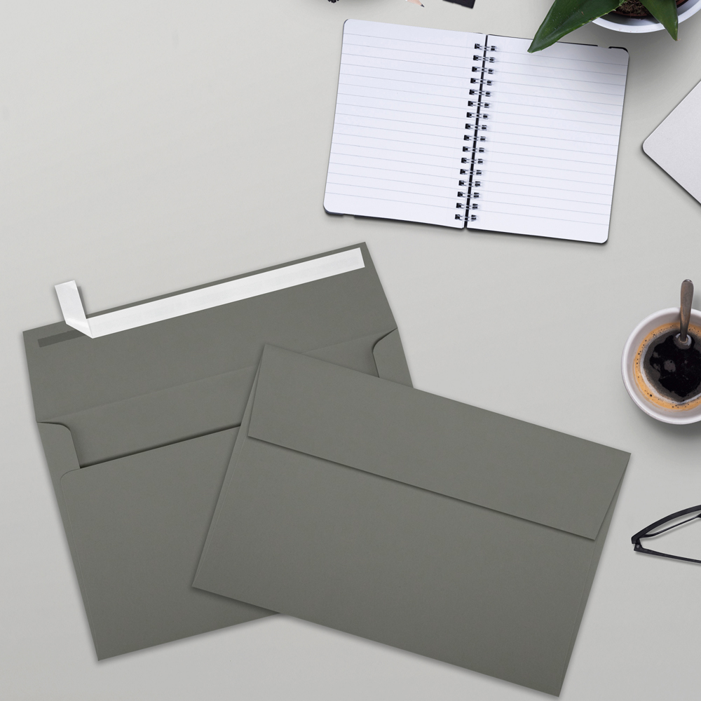 Dark Smoke Gray 32lb A9 Invitation Envelopes (5 3/4 x 8 3/4) with Peel & Seal