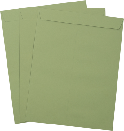 Olive Green 28lb 10 x 13 Open End Envelopes with Peel & Seal