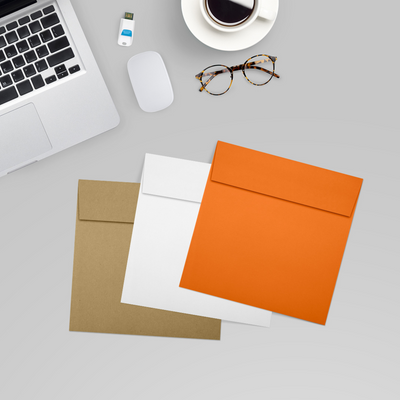 Mandarin Orange 32lb 5 1/2 x 5 1/2 Square Envelopes with Peel & Seal