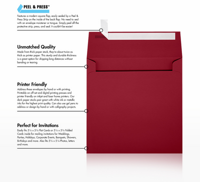 Garnet Dark Red 32lb 5 1/2 x 5 1/2 Square Envelopes with Peel & Seal