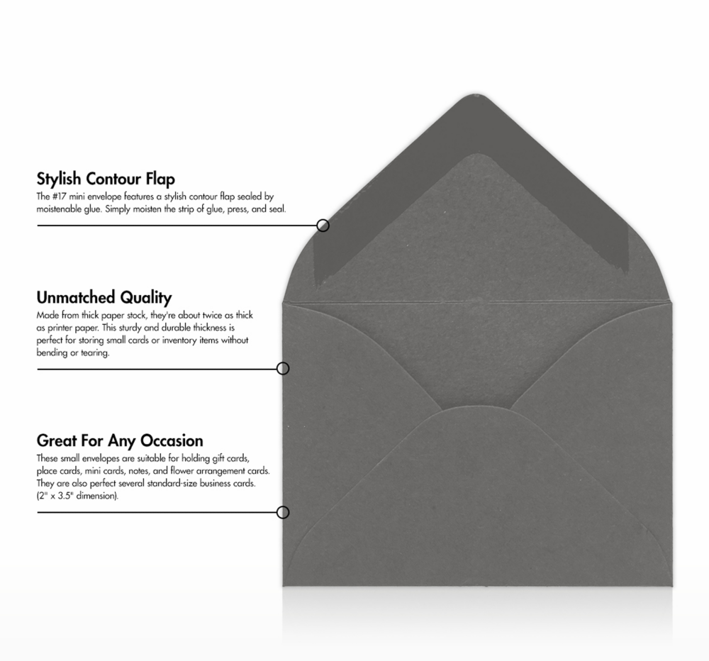 Dark Smoke Gray 32lb #17 Mini Envelopes (2 11/16 x 3 11/16)