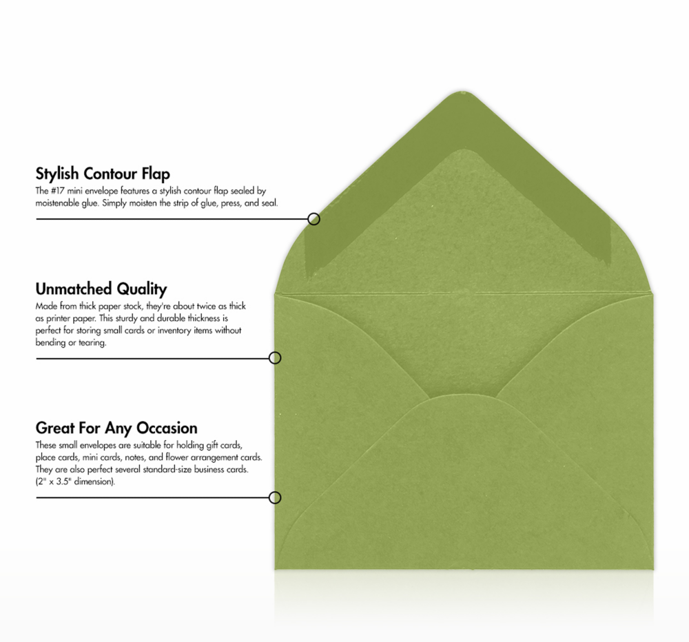 Olive Green 28lb #17 Mini Envelopes (2 11/16 x 3 11/16)