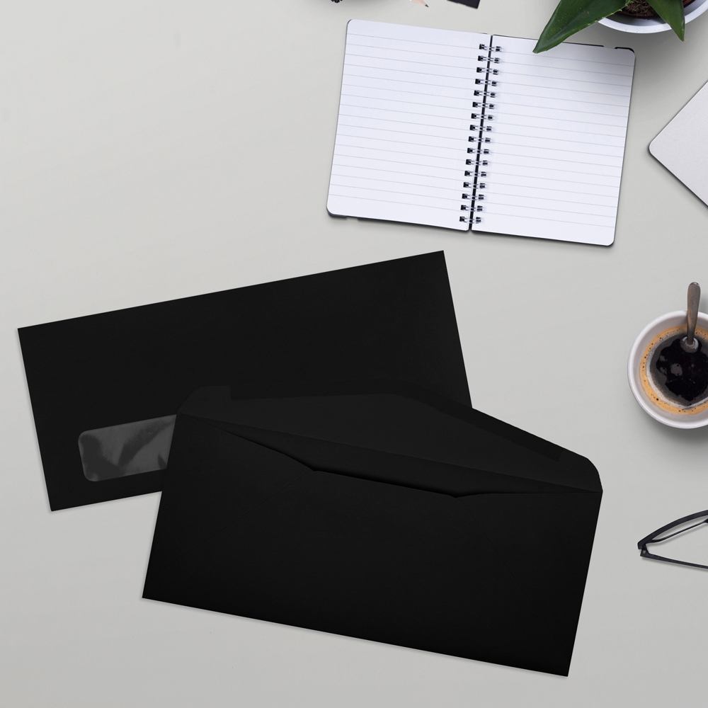 Smooth Midnight Black 32lb #10 Window Envelopes (4 1/8 x 9 1/2)