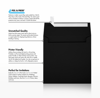 Smooth Midnight Black 32lb 5 x 5 Square Envelopes with Peel & Seal