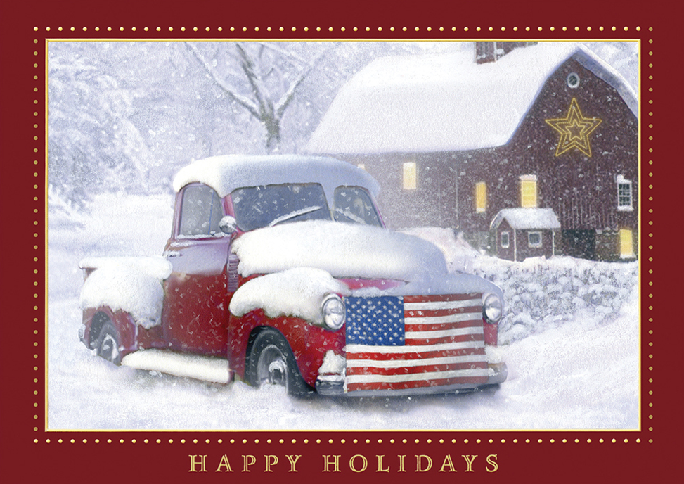 Holiday Americana Truck Design Christmas Card Set - 25 Pack
