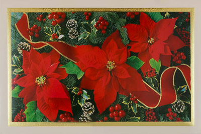Red Flowers A8 size Christmas Cards - 10 Pack