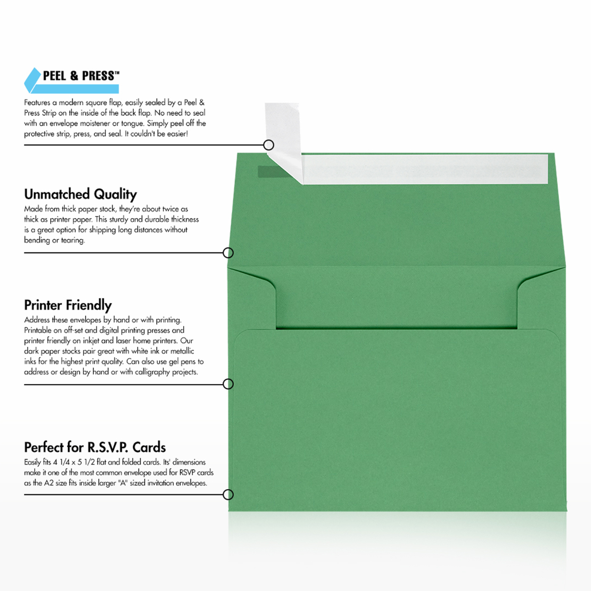 Holiday Green 32lb A2 Invitation Envelopes (4 3/8 x 5 3/4) with Peel & Seal