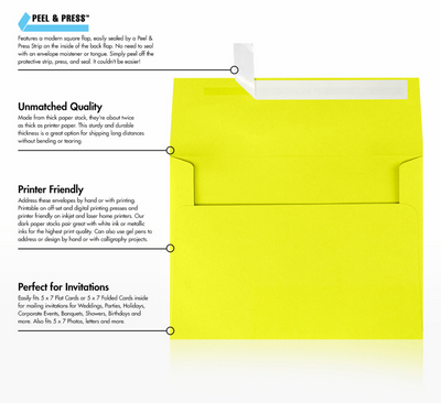 Citrus Yellow 32lb A7 Invitation Envelopes (5 1/4 x 7 1/4) with Peel & Seal