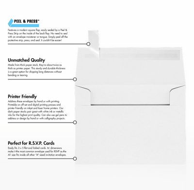 Premium White 32lb A1 Invitation Envelopes (3 5/8 x 5 1/8) with Peel & Seal