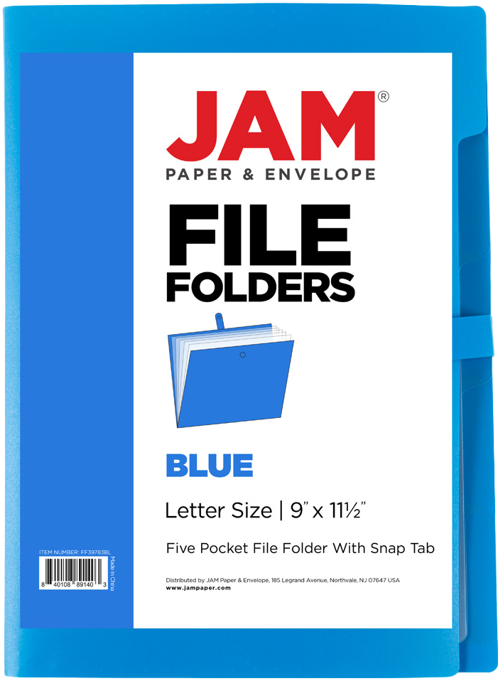 Blue with Clear Inside Letter Size File Folders with Snap Tab