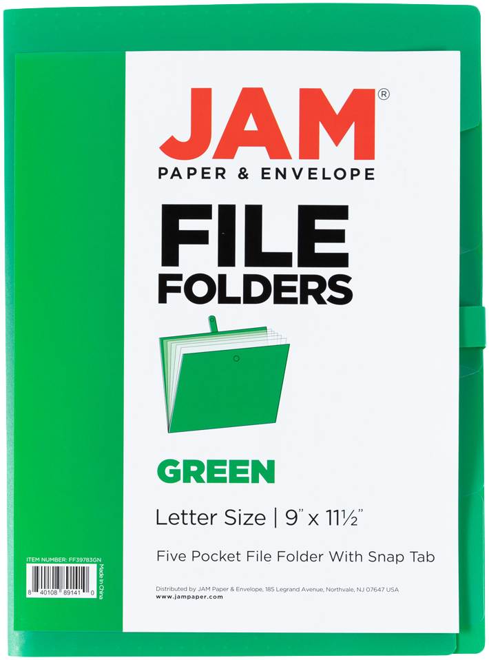 Green with Clear Inside Letter Size File Folders with Snap Tab