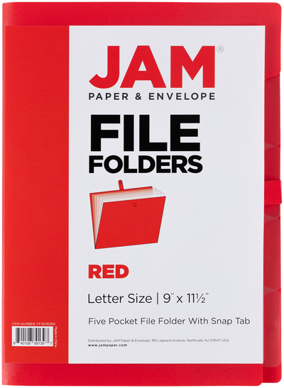 Red with Clear Inside Letter Size File Folders with Snap Tab