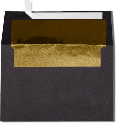 Smooth Midnight Black with Gold Foil Lining 32lb A4 Invitation Envelopes (4 1/4 x 6 1/4) with Peel & Seal