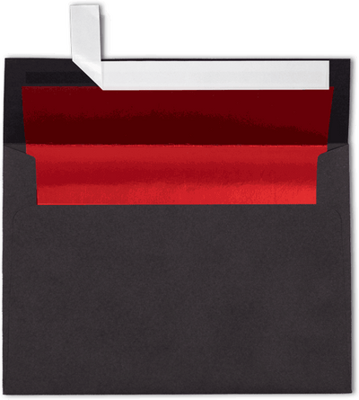 Smooth Midnight Black with Red Foil Lining 32lb A7 Invitation Envelopes (5 1/4 x 7 1/4) with Peel & Seal