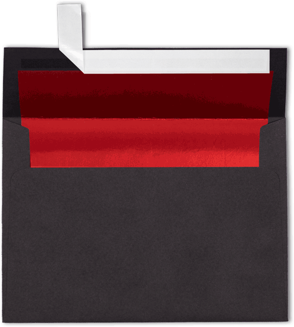 Smooth Midnight Black with Red Foil Lining 32lb A7 Invitation Envelopes (5 1/4 x 7 1/4) with Peel & Seal