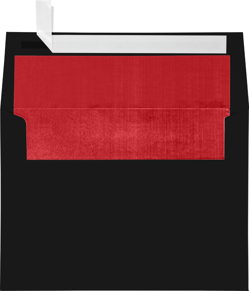 Smooth Midnight Black with Red Foil Lining 32lb A7 Invitation Envelopes (5 1/4 x 7 1/4) with Peel & Seal
